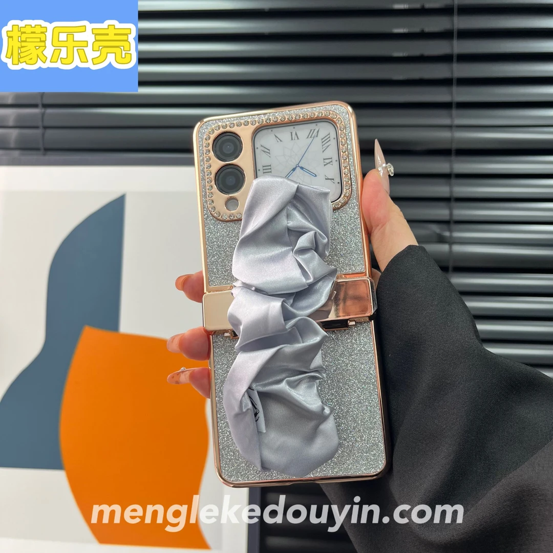 适用于华为novaflip手腕带丝巾电镀磨砂镶钻novaflip手机壳全包潮