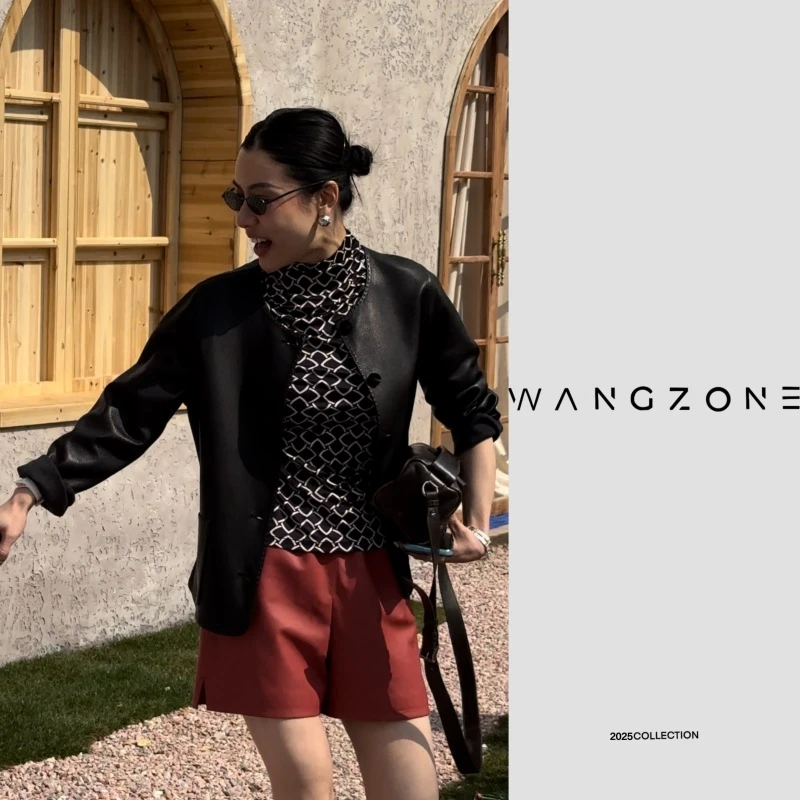 WANG ZONE  | 法国进口小羊皮L*P同源_绵羊皮圆领手工中古皮衣