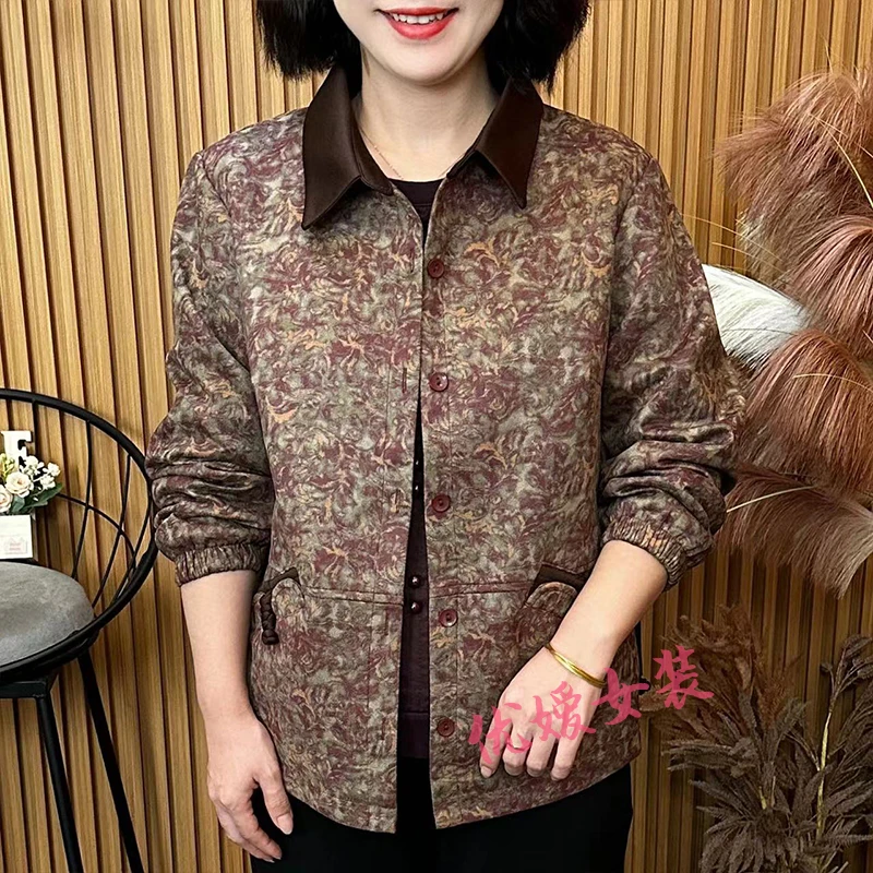 妈妈装时尚潮流女装复古盘扣秋季外套宽松显瘦休闲百搭中老年女装
