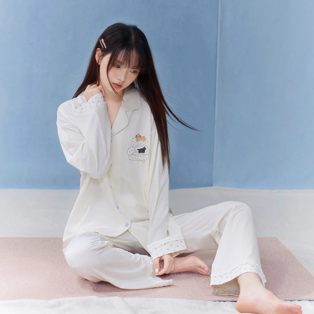 思莉太太女大睡衣套装春秋2025新款莫代尔棉甜美碎花白月光家居服