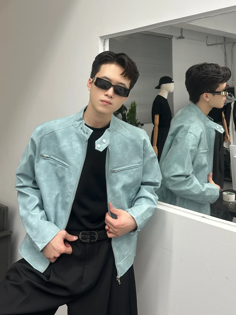 秋季男式休闲皮衣防风保暖男休闲立领秋季翻领秋冬夹克男HJ5713