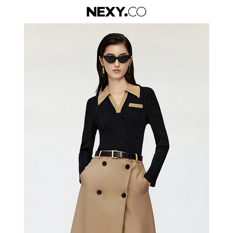 NEXY.CO/奈蔻气质长袖时尚收腰修身针织衫XZ02814W0/XZ02815D4