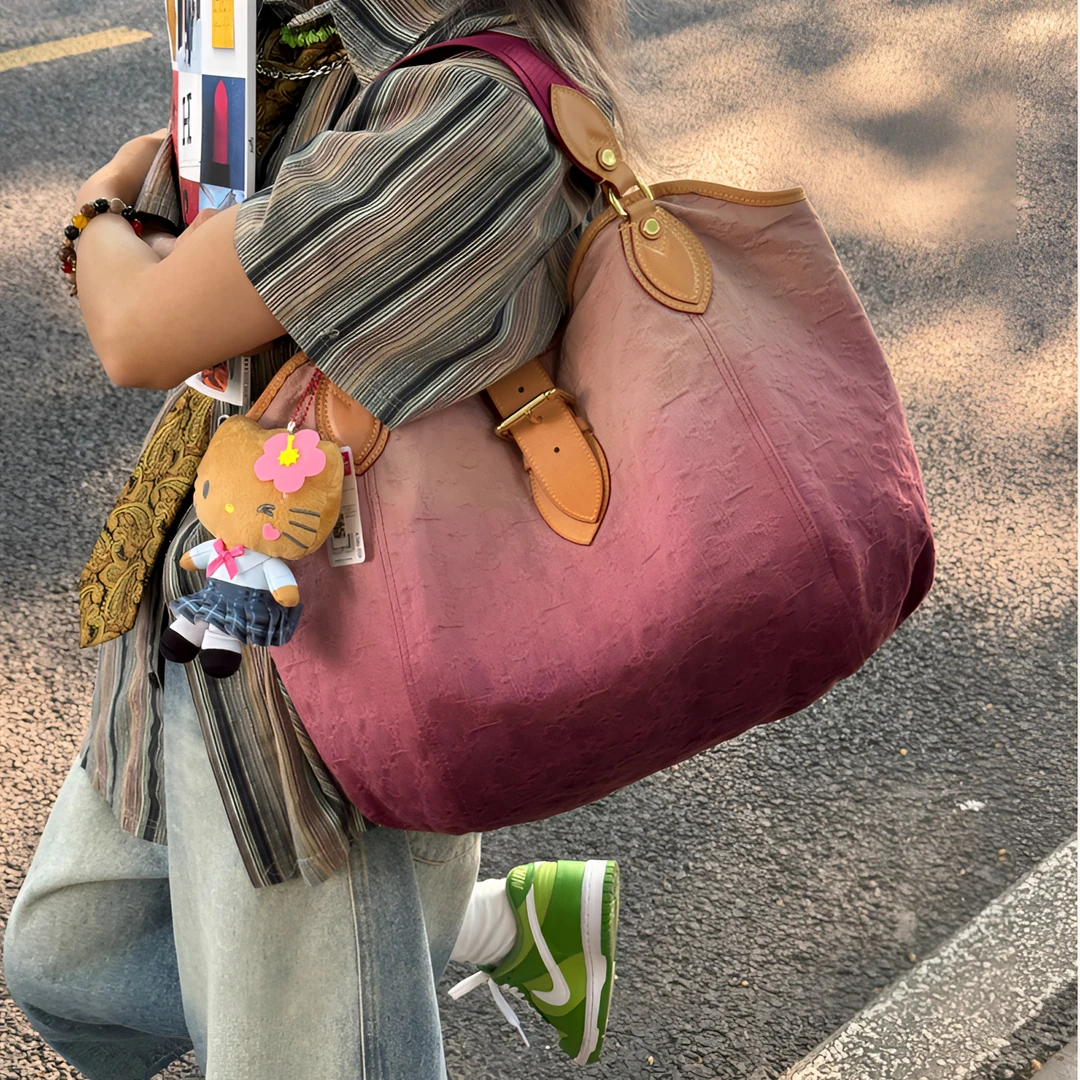 95新 LouisVuitton/路易威登 粉色渐变丹宁hobo单肩包10年B3422