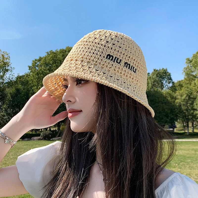 透气显脸小草编帽子女夏天日系字母百搭遮阳防晒帽户外出游沙滩帽