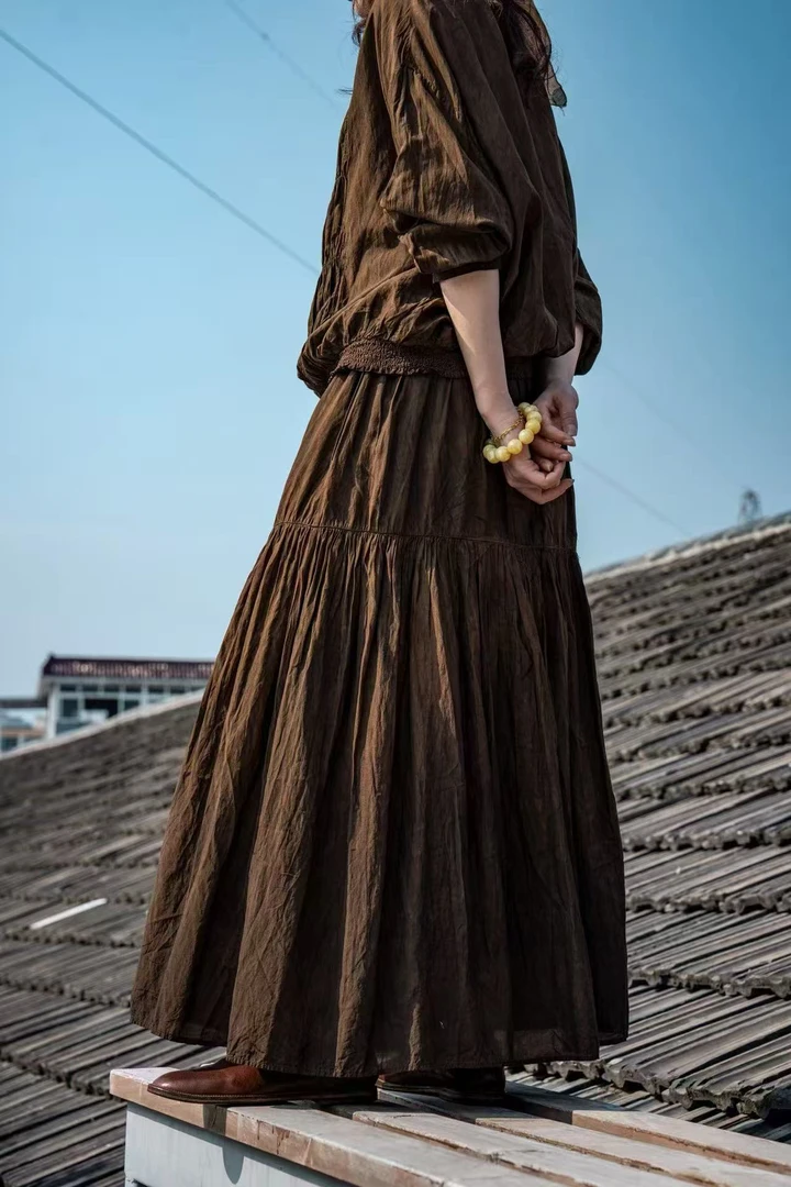 疯子张08485款植物草本柒褶邹半裙裙长90裙摆256