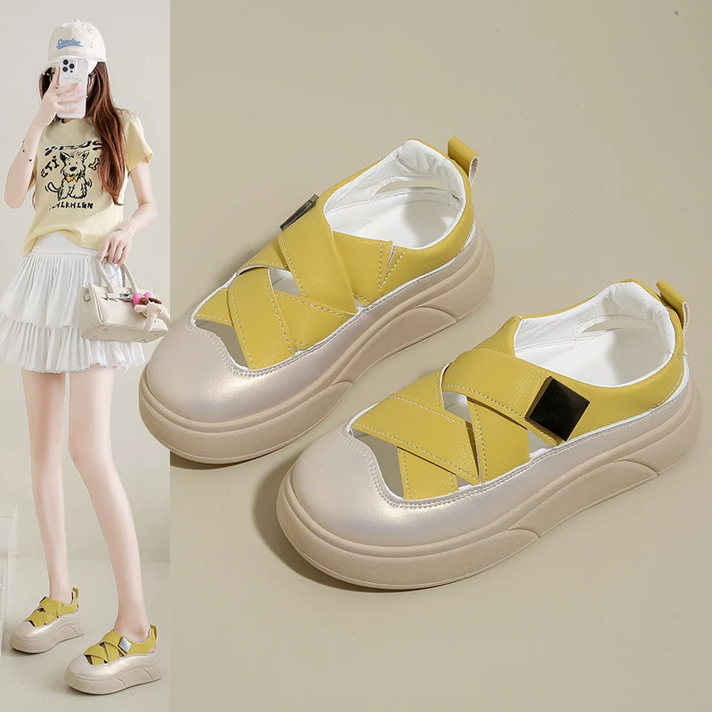 外出穿时尚休闲凉鞋女款2025夏季新款厚底镂空板鞋舒适透气百搭