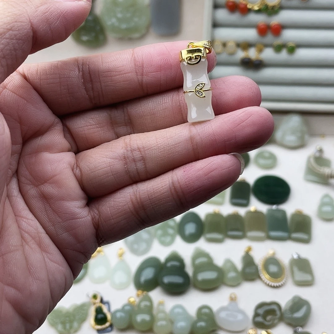 和田玉银S925镶嵌吊坠(不含链)