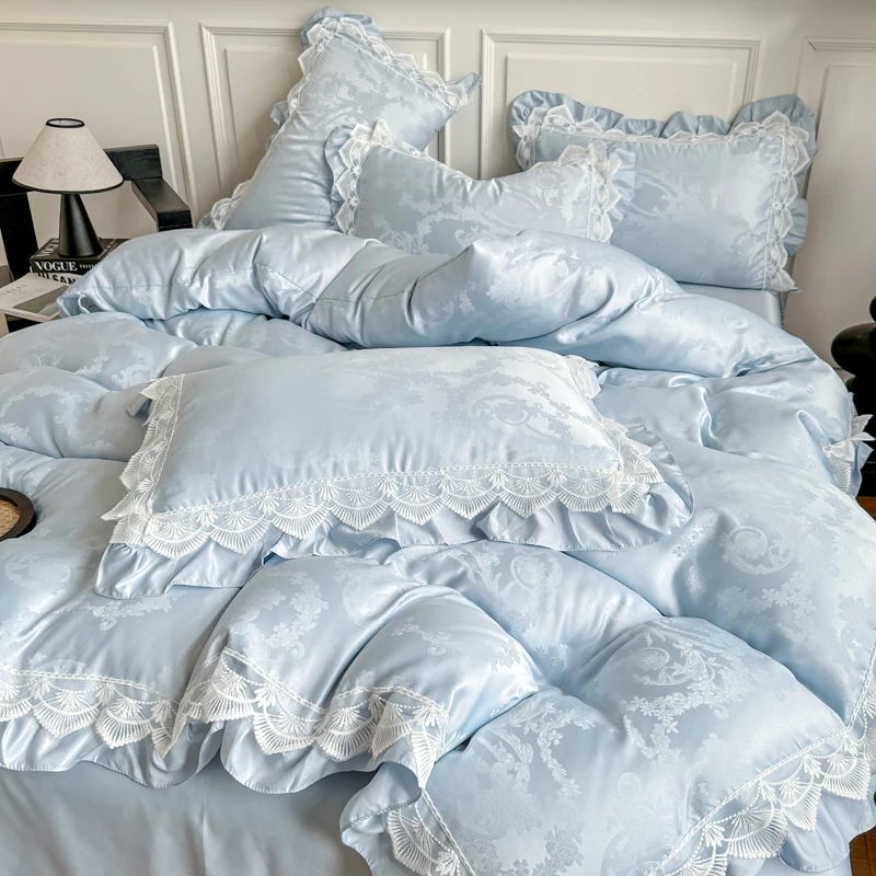 浪漫少女四季花边法式韩版公主夏被四件套水洗蕾丝床单三件套被套