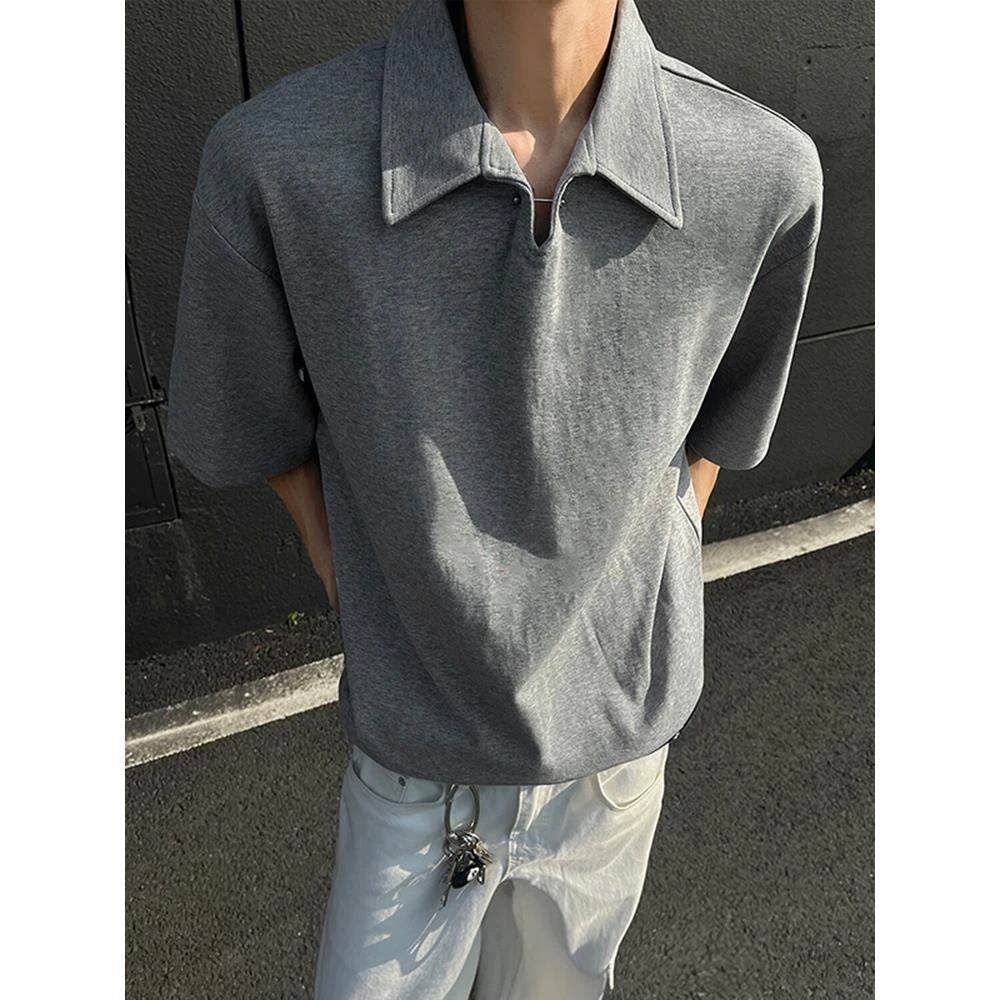 老钱风polo衫短袖男款夏季设计感小众t恤美式cleanfit正肩半截袖