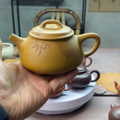 紫砂茶壶洪伟石瓢黄金段泥