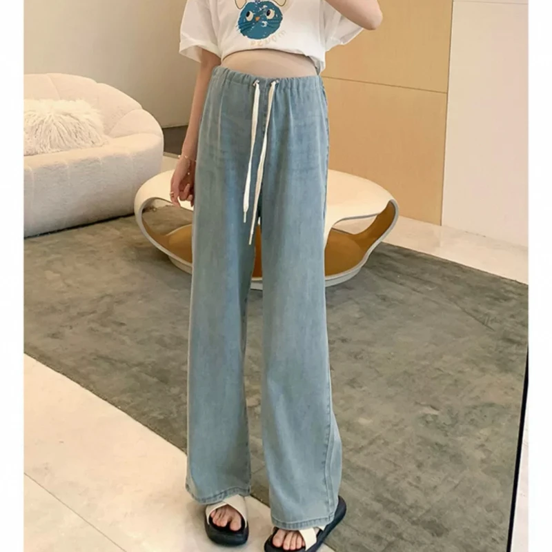 2025夏季孕妇长裤抽绳有袋子天丝莱赛尔牛仔裤休闲
