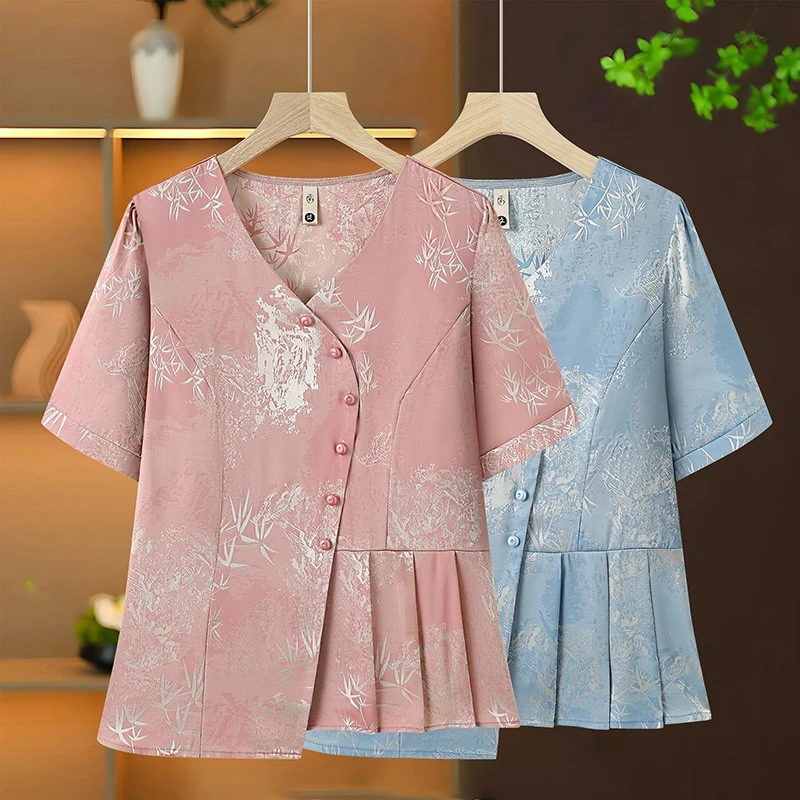 5673妈妈夏装时尚两件套中老年女装夏季2025新款短袖气质减龄上衣