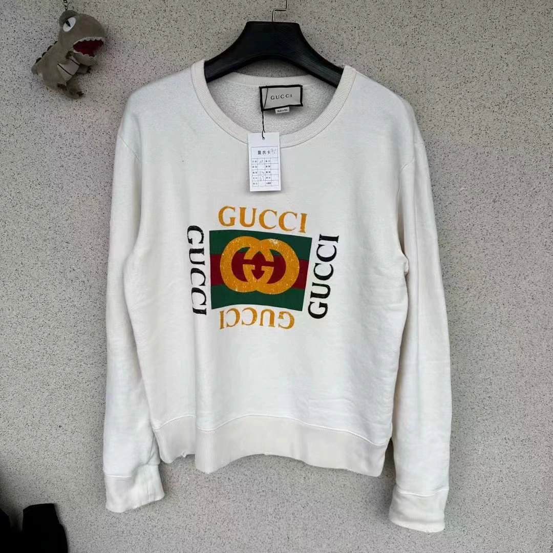95新 GUCCI/古驰 方块logo卫衣 做旧破坏设计/m码