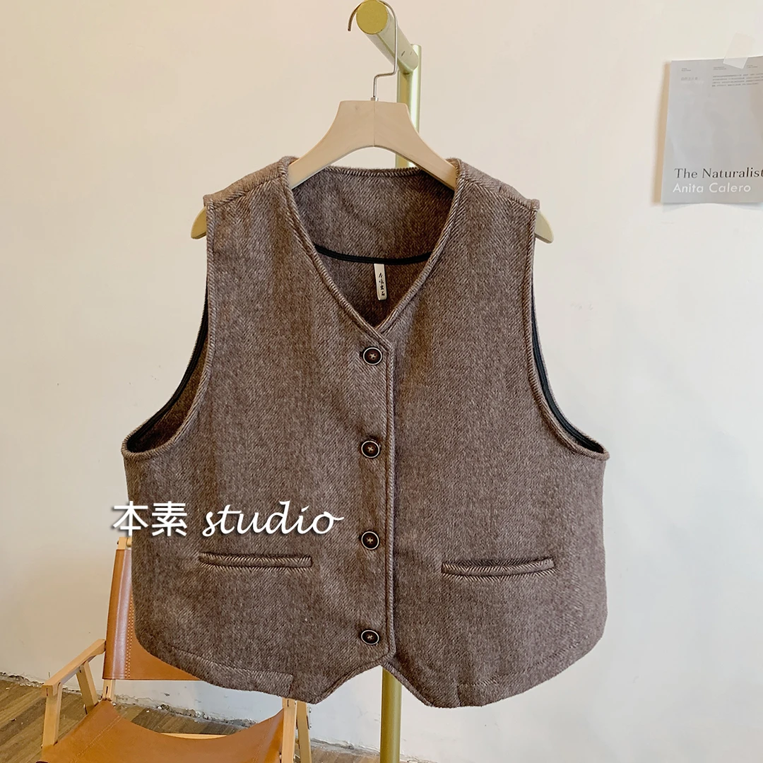 C1954人字纹V领毛呢马甲