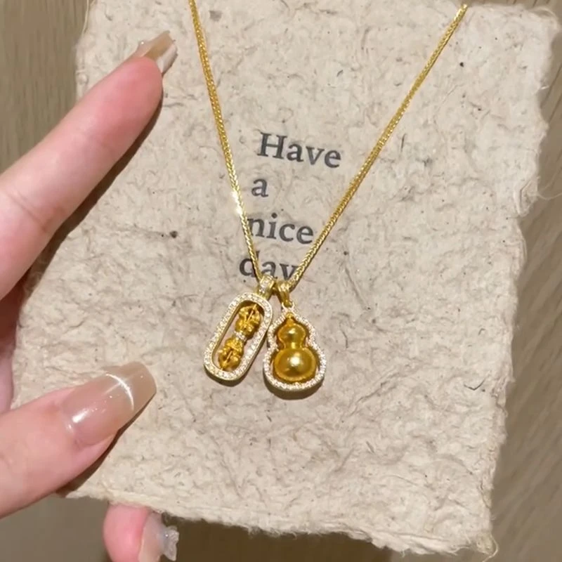 铜合金项链古法轻奢黄金色降魔杵葫芦吊坠女百搭精致时尚礼物送女