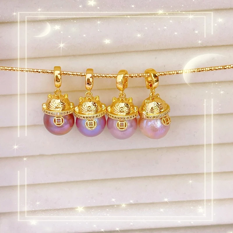 天然珍珠9-12mm粉紫圆巴洛克财猫吊坠[多样性发货 发其一]z334