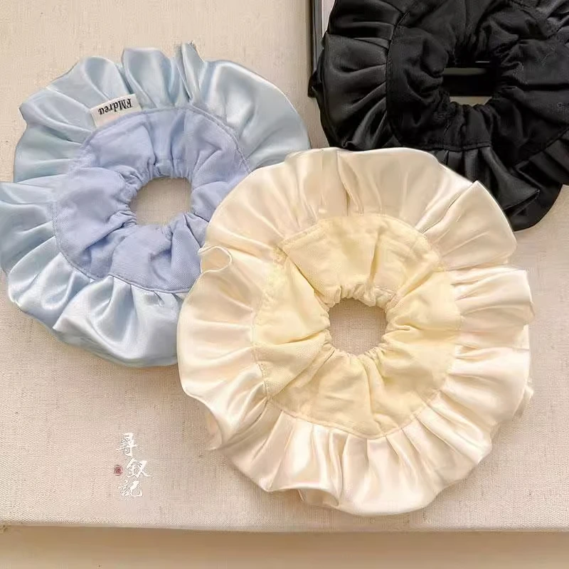 芭蕾风褶皱花边双层缎面大肠发圈超大丸子头发绳女扎头发皮筋头绳