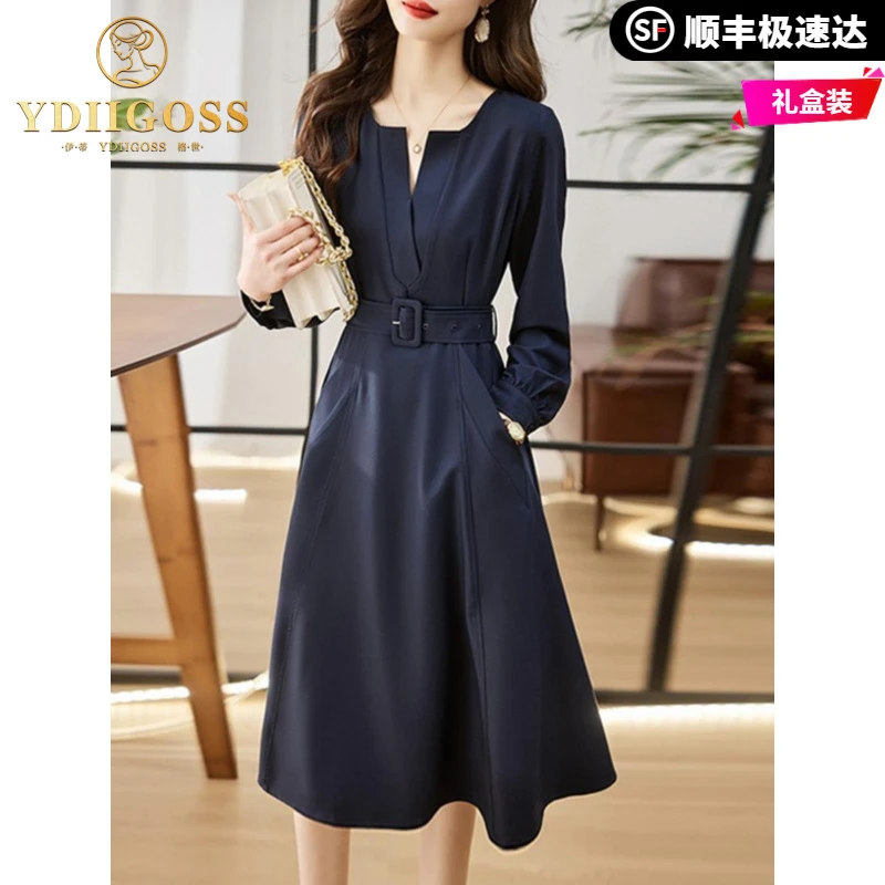 伊蒂格世长袖连衣裙女春秋新款高级感时尚气质收腰显瘦洋气裙子