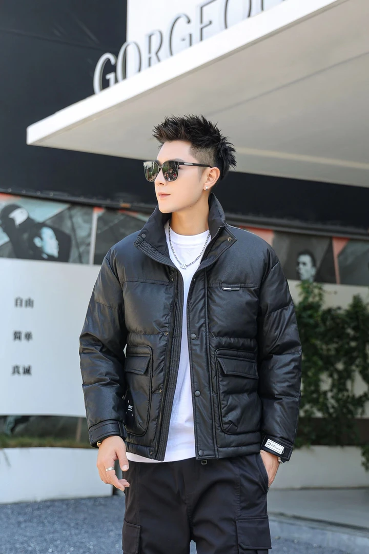 冬季男士立领保暖免洗外套时尚潮流防寒服【立领PU皮 防寒服】2333#