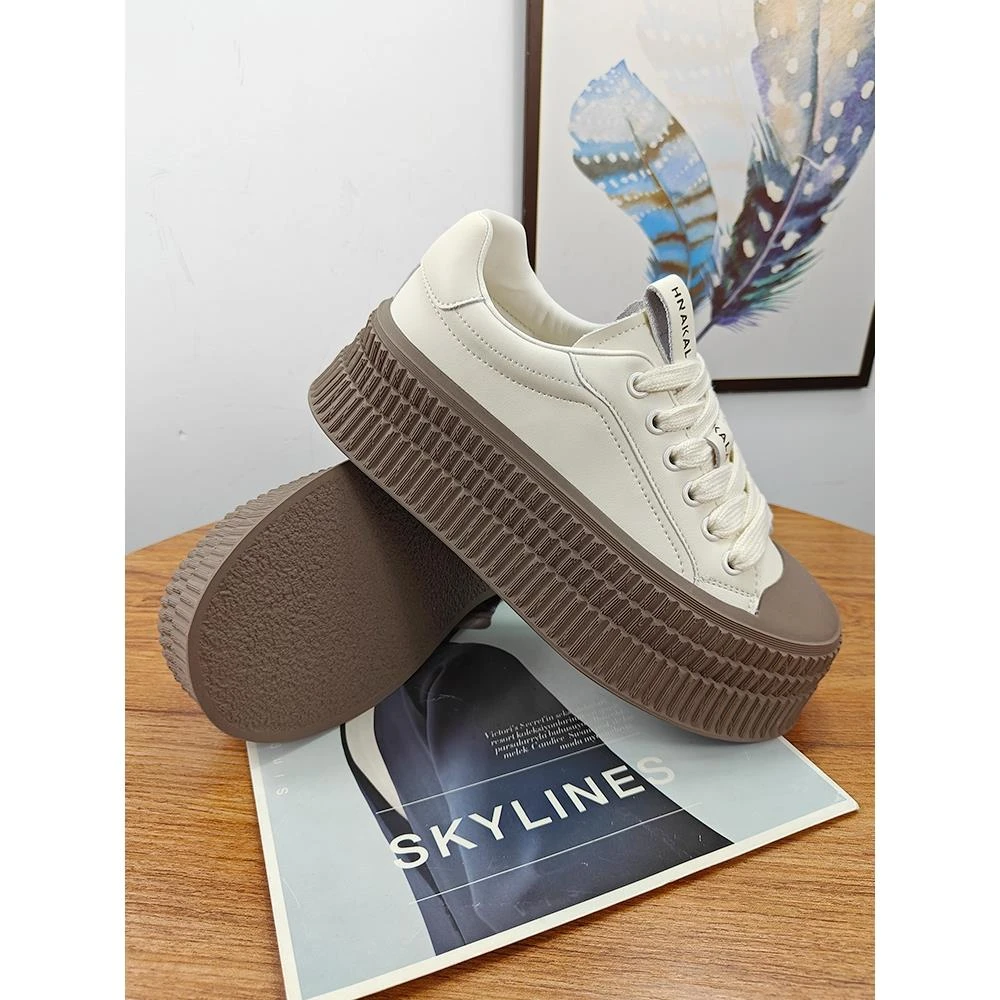 潮牌2025秋季新款饼干鞋女百搭松糕厚底小白鞋增高软底面包鞋