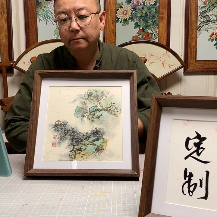 纸本手绘国画实木定制