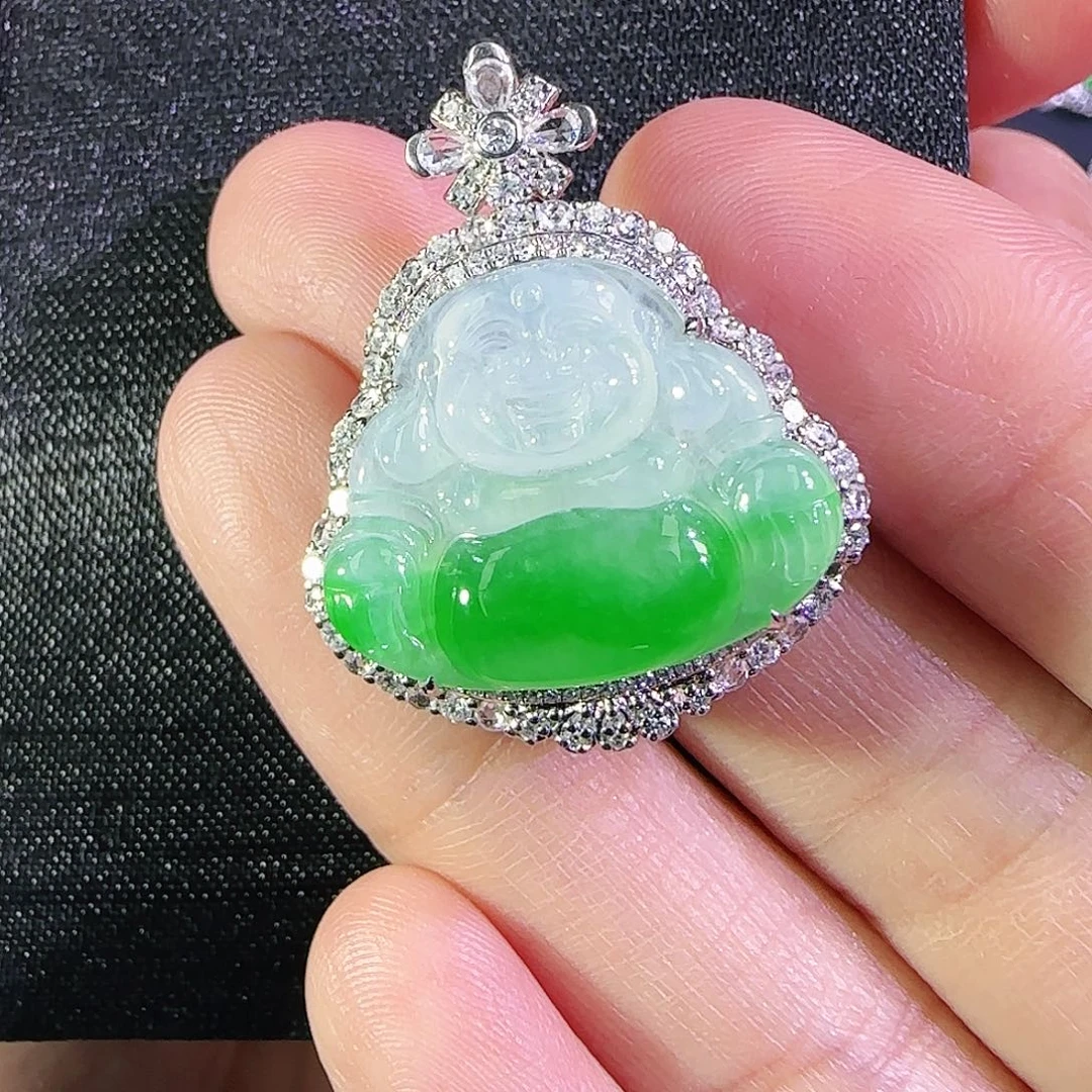 翡翠18K金镶嵌吊坠(不含链)