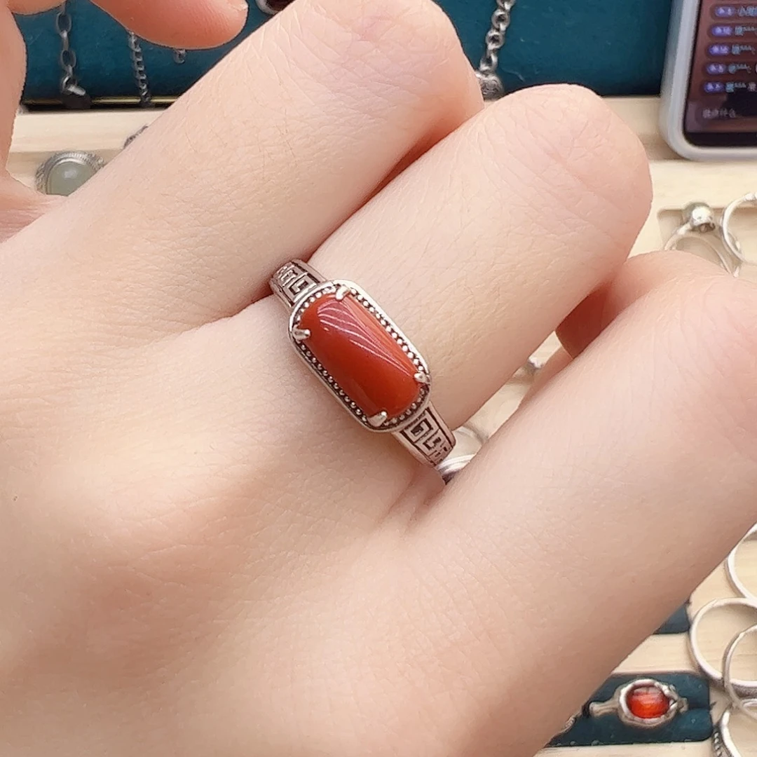 玛瑙/玉髓戒指银S925镶嵌