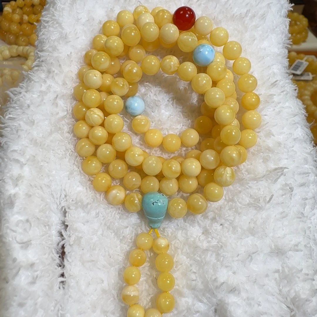 琥珀未镶嵌珠宝奇石6m+白花蜡108佛珠