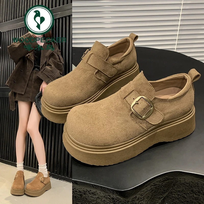 啄木鸟增高勃肯鞋女款2025新款秋季复古时尚百搭爆款一脚蹬乐福鞋