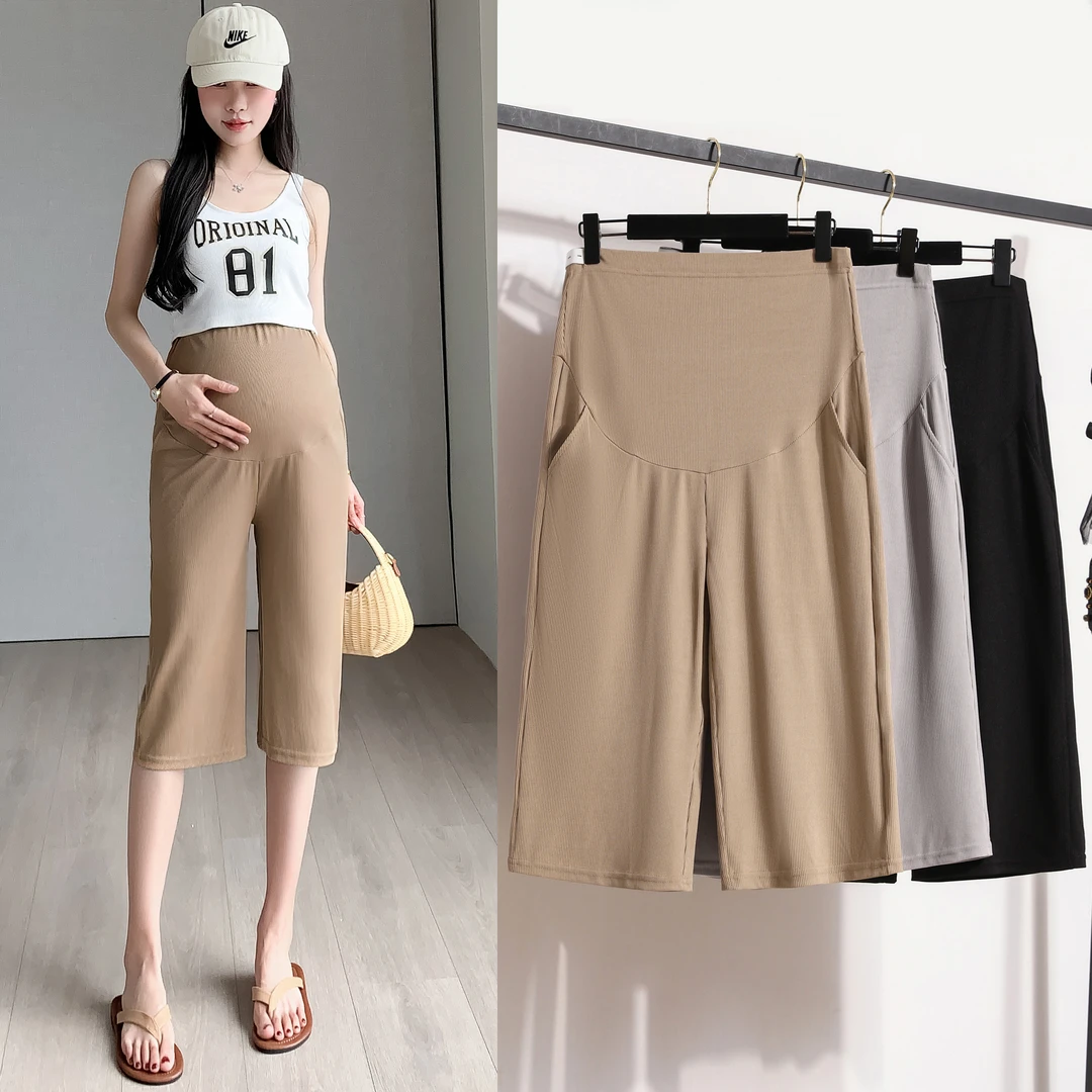 2025夏季新款孕妇阔腿裤七分冰丝裤百搭外穿大码裤子孕妇裤休闲裤