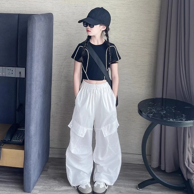 女童套装夏装2025新款洋气童装短袖上衣儿童夏季薄款工装裤两件套