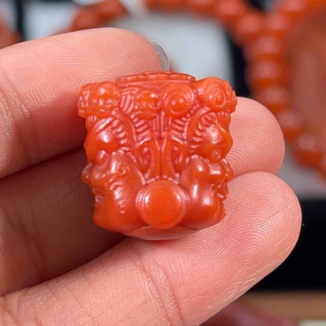 南红玛瑙未镶嵌黄财神+大黑天20.5*19mm