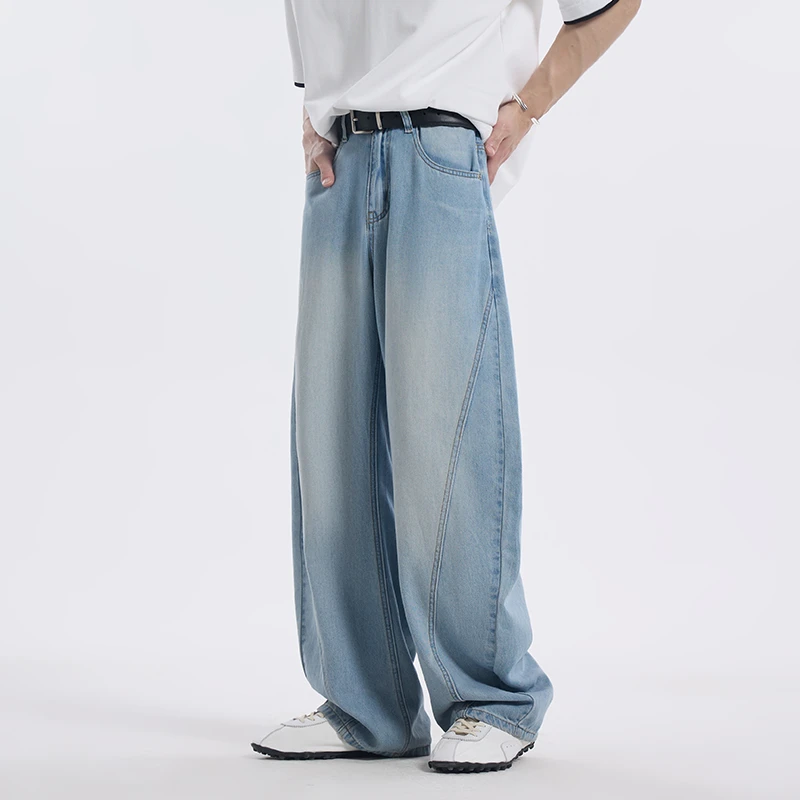 夏季新款莱赛尔水洗复古休闲韩版高级感男装简约直筒牛仔裤97025