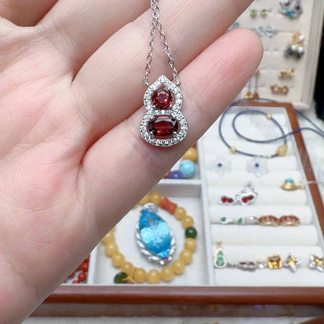 石榴石项链银S925镶嵌吊坠439