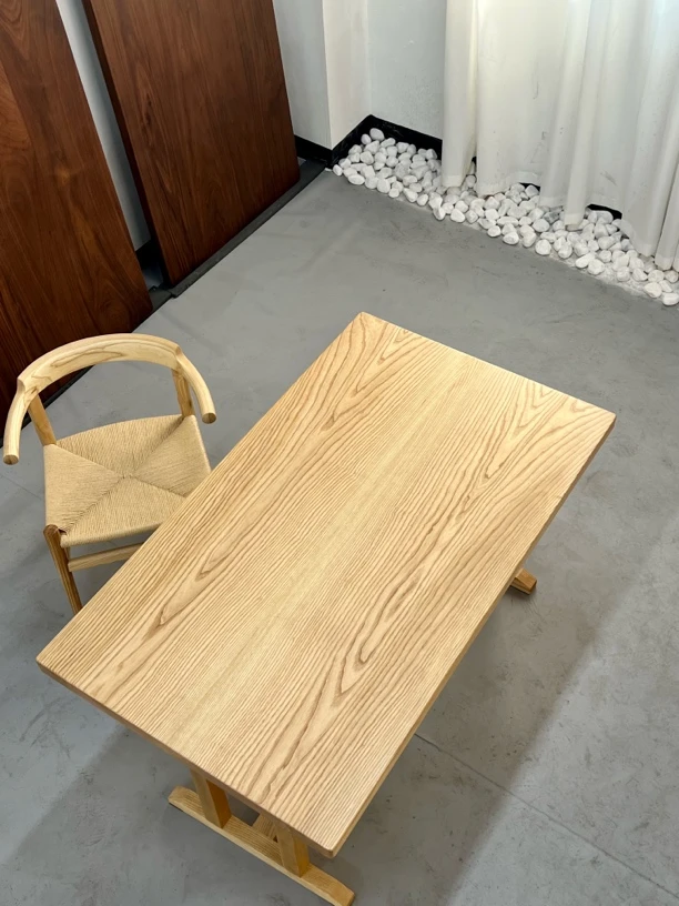 长130 宽77 厚4.5 双拼北美白蜡木原木风奶油风简约风餐桌茶桌