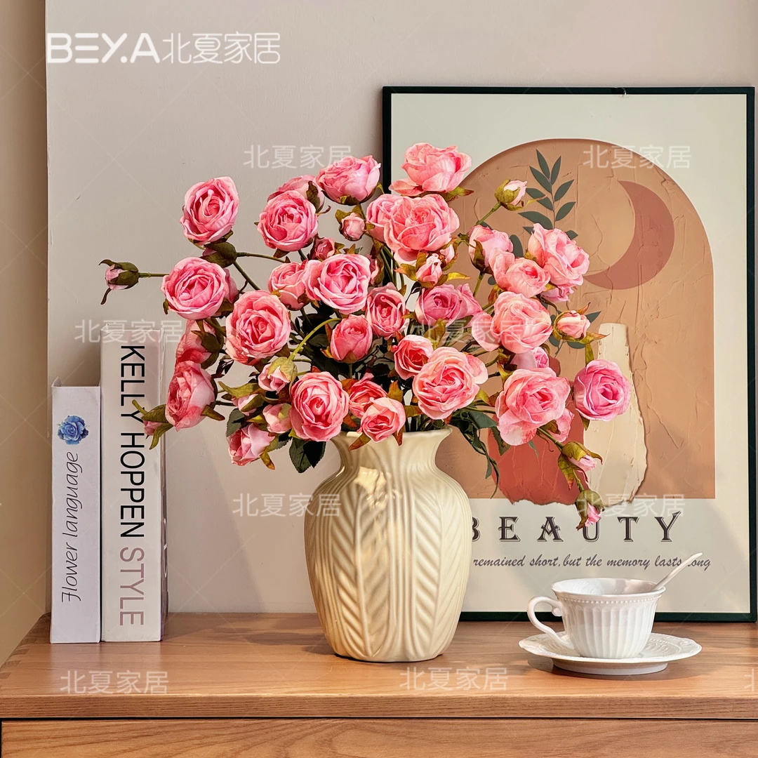 田园风格仿真花油画系仿真玫瑰花苞芯小玫瑰欧式家居假花装饰家居