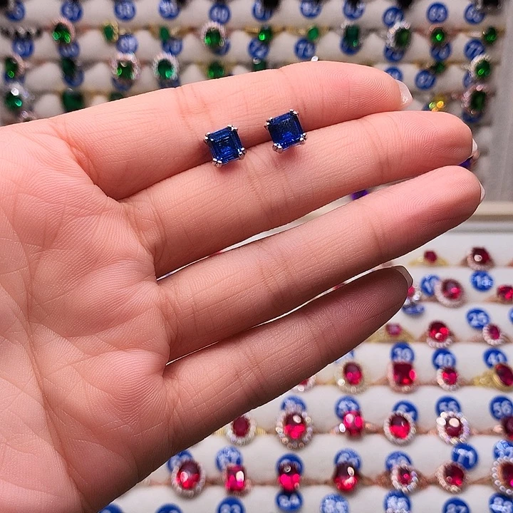 蓝宝石耳饰银S925镶嵌11