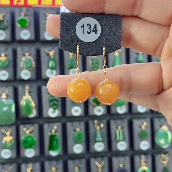 蜜蜡18K金镶嵌耳饰