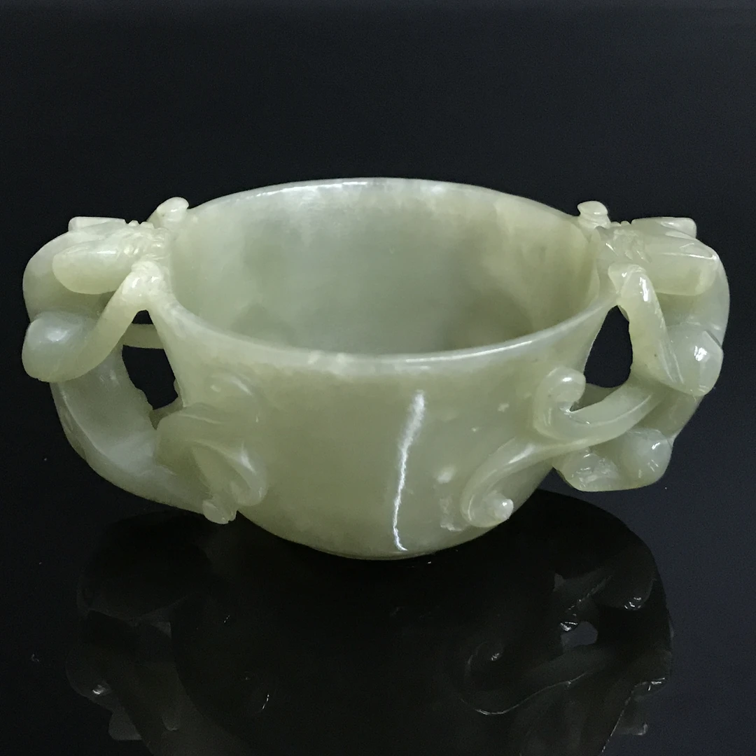 清代和田玉双螭龙纹杯/535508/收藏/传承/【友谊文物商店】