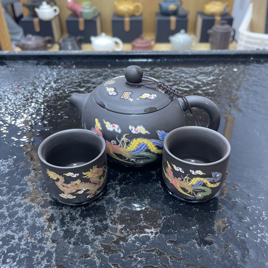 250ml紫砂龙凤变色西施壶一壶两杯