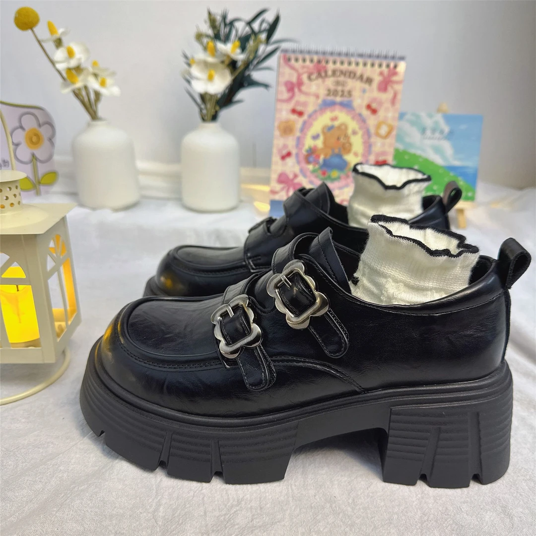 【小诗】真皮单鞋厚底小皮鞋黑色2025春秋乐福配裙子高跟乐福鞋女款