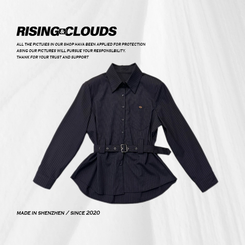 RISING&CLOUDS小云姐【雅痞女绅士】舒适百搭条纹腰带衬衫070311