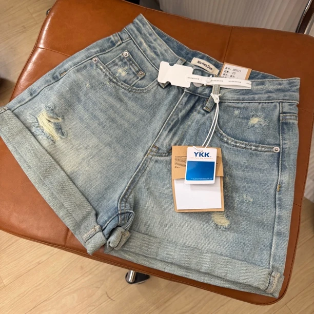 3311# 100%棉 高密度斜纹肌理石磨水洗高腰A版无弹牛仔裤短裤