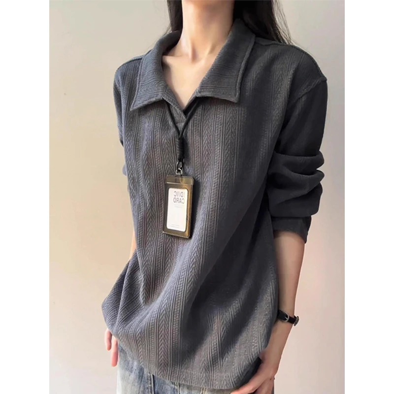 灰色美式麦穗纹重磅卫衣男秋季cleanfit正肩长袖t恤高级感polo衫