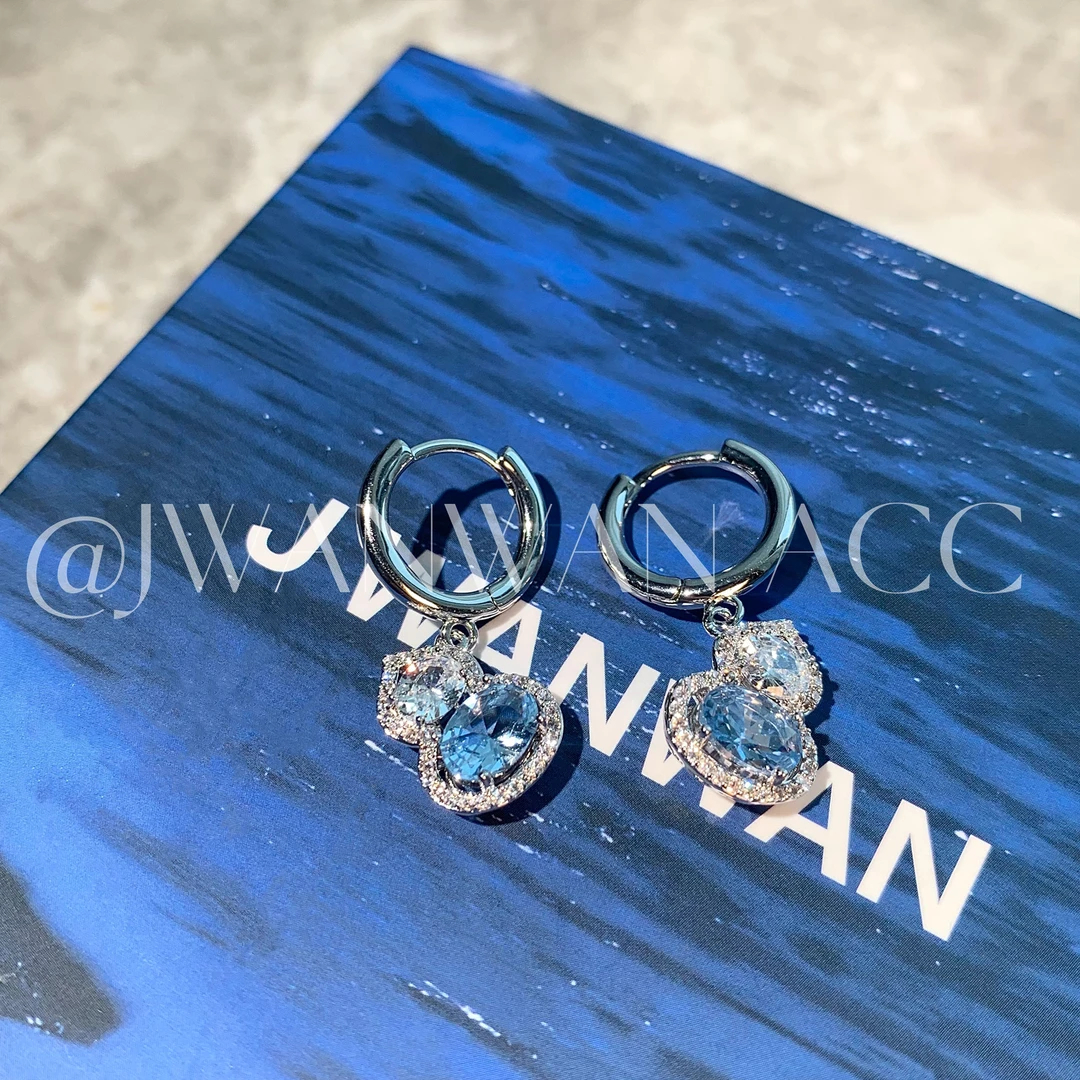 铜合金耳饰 冰岛葫芦.蓝白色冰晶闪钻葫芦耳环01ED4383BL