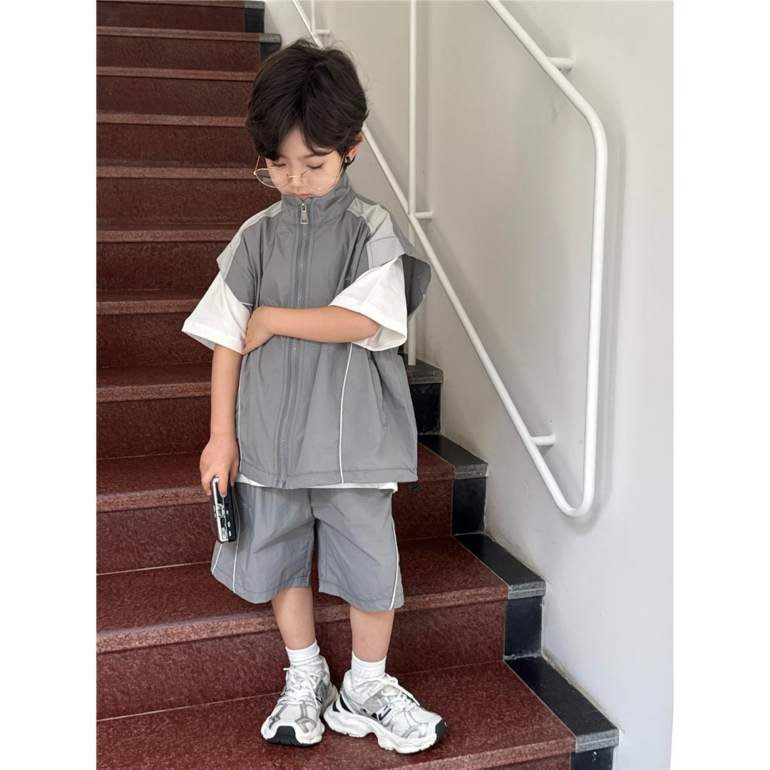 【Tang小白】童装2025夏季新款儿童夏款无袖背心外套短裤套装休闲潮