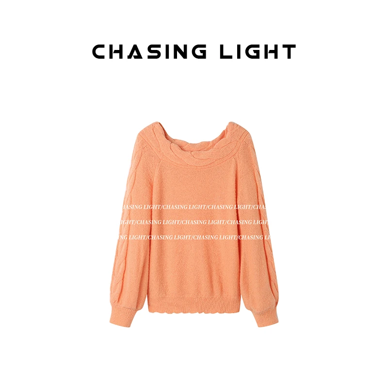 【CHASINGLIGHT】“一字毛衣”法式麻花一字肩针织衫C1486