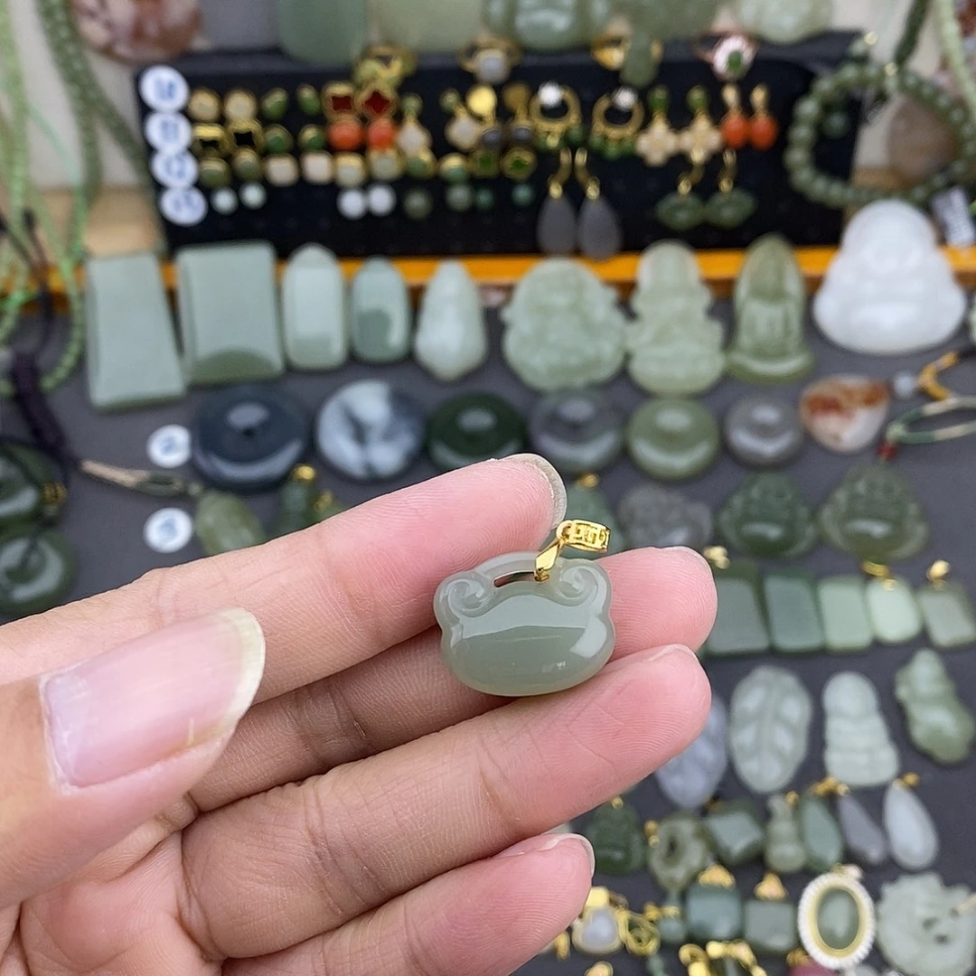 和田玉银S925镶嵌吊坠(不含链)