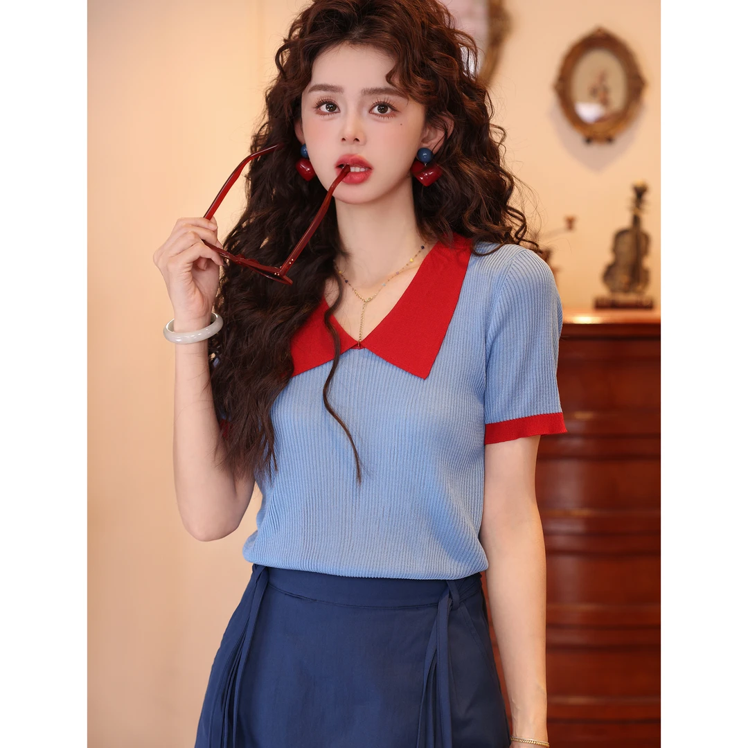 陈大器【红蓝岛屿】港风POLO夏季短袖设计T恤休闲针织上衣J0525008