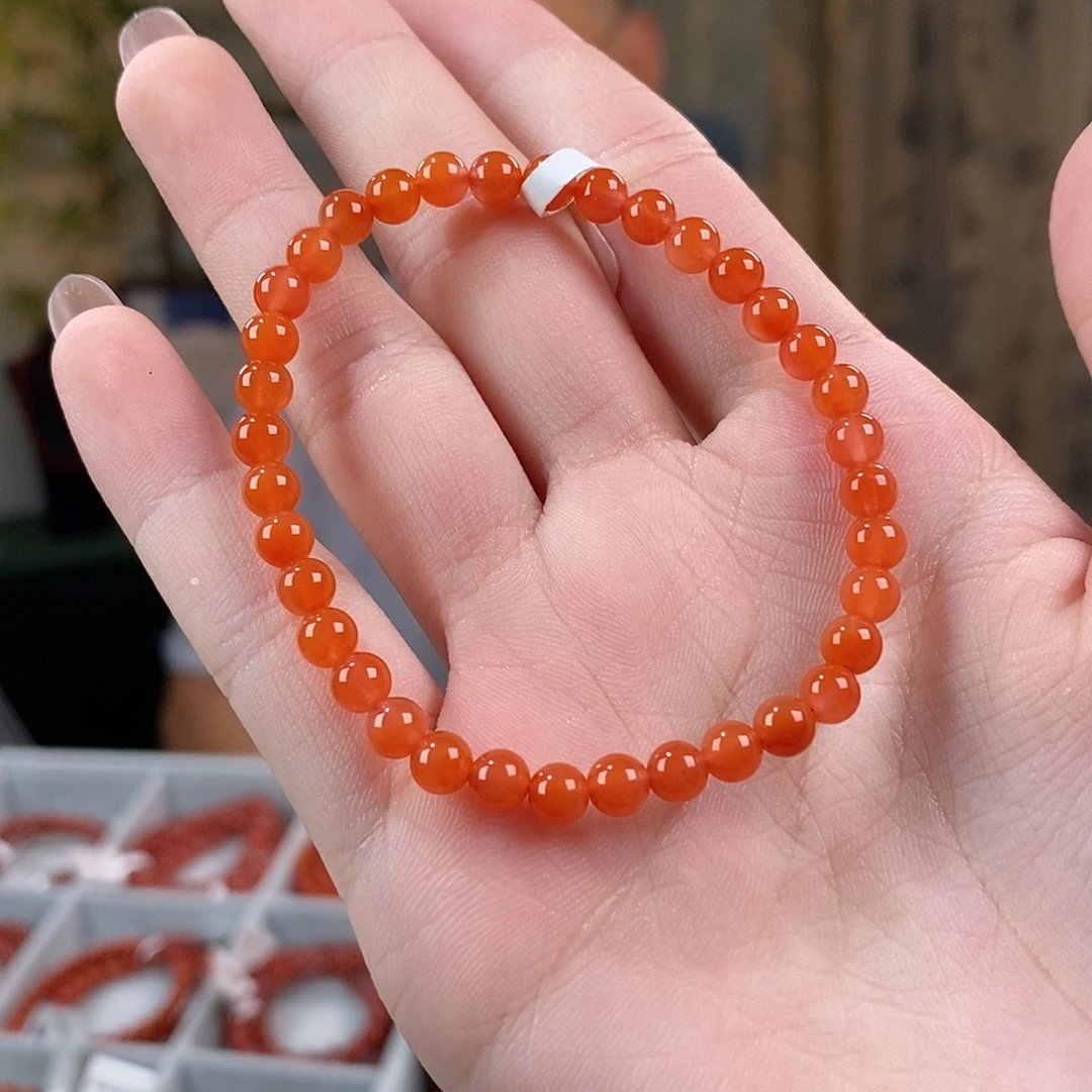 南红玛瑙未镶嵌手串原矿5mm暖阳色冰红